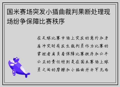 国米赛场突发小插曲裁判果断处理现场纷争保障比赛秩序
